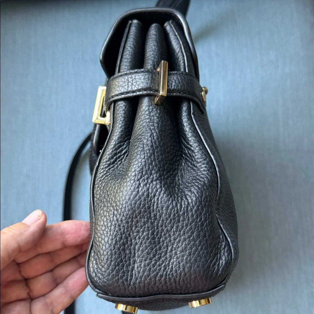 Michael Kors Astrid Medium Black Pebbled Leather Satchel  Gold Tone Turn Lock - Picture 11 of 14